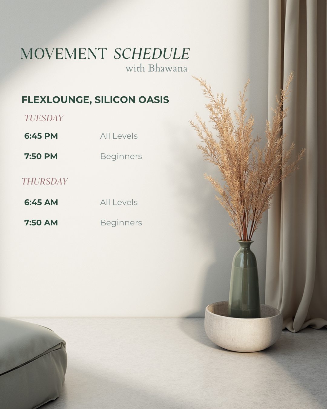 Weekly Studio Schedule - Reformer Pilates